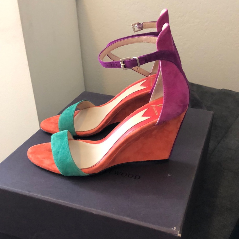 Brian Atwood suede colorblock wedges worn once 7.5